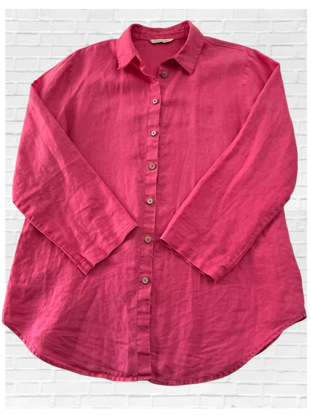 Soft Surroundings Button-Front 100% Linen Shirt Pink Resortwear Vacation Preppy